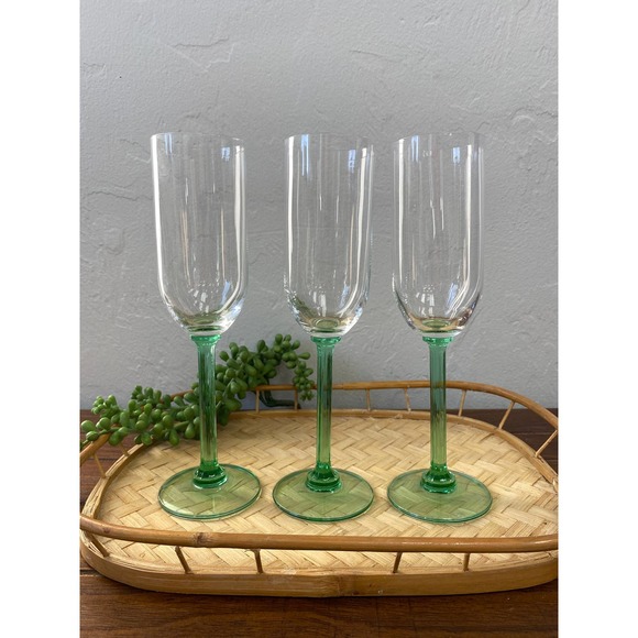 Set of 3 Teal Green Stemmed Champagne Flutes - Picture 1 of 3